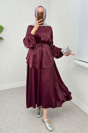 ست بالاتنه و پائین تنه حجاب زرشکی زنانه رگولار Salih Çelebi - کد 921129476