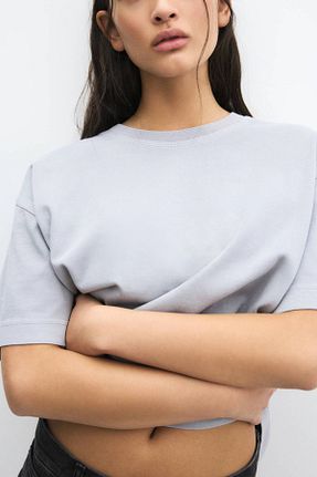 تیشرت طوسی زنانه اورسایز Pull & Bear - کد 899553683