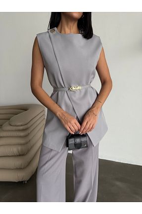 ست بالاتنه و پائین تنه طوسی زنانه بافتنی HK Style - کد 921165830