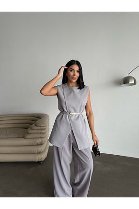 ست بالاتنه و پائین تنه طوسی زنانه بافتنی HK Style - کد 921165830