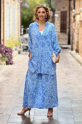 ست بالاتنه و پائین تنه آبی زنانه بافتنی Nevin Kaya Moda - کد 921168544