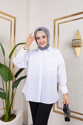 پیراهن حجاب سفید زنانه Relaxed Pek Moda - کد 921182376