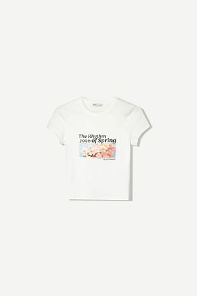تیشرت نباتی زنانه یقه دگاژه Bershka - کد 921184897