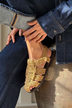 صندل قهوه ای زنانه پاشنه تخت NİŞANTAŞI SHOES - کد 920768380