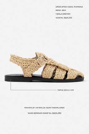 صندل بژ زنانه پاشنه تخت NİŞANTAŞI SHOES - کد 920768504