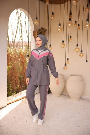ست بالاتنه و پائین تنه حجاب طوسی زنانه رگولار Wovi - کد 917436944