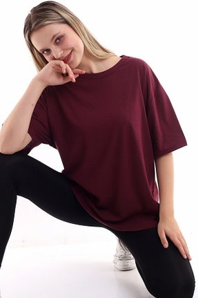 تیشرت زرشکی زنانه اورسایز Boi - کد 921241587