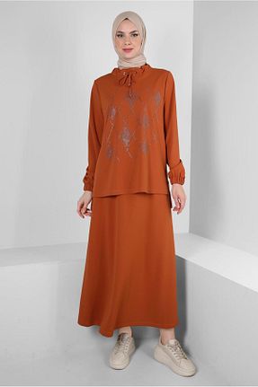 ست گرمکن حجاب قهوه ای زنانه رگولار Alvina - کد 859861759