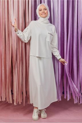 ست بالاتنه و پائین تنه حجاب سفید زنانه رگولار Alvina - کد 820157383