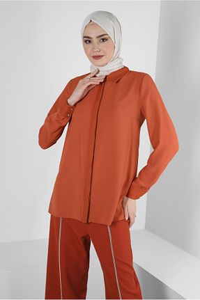 بلوز حجاب قهوه ای زنانه رگولار Alvina - کد 805631155