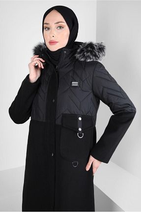 پالتو پشمی حجاب مشکی زنانه رگولار Alvina - کد 794301865