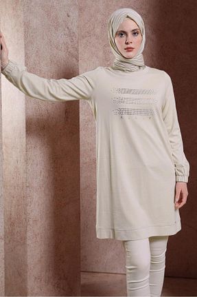 تونیک حجاب بژ زنانه %100 پنبه Alvina - کد 822671614
