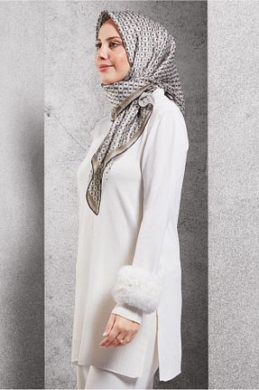 روسری قهوه ای پلی استر Alvina - کد 888734132