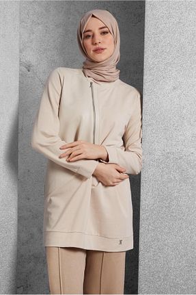 تونیک حجاب بژ زنانه پنبه ای Alvina - کد 893999840