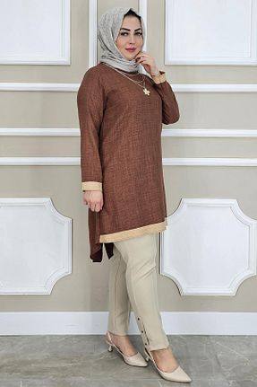 تونیک حجاب قهوه ای زنانه پنبه ای PYS - کد 921277319