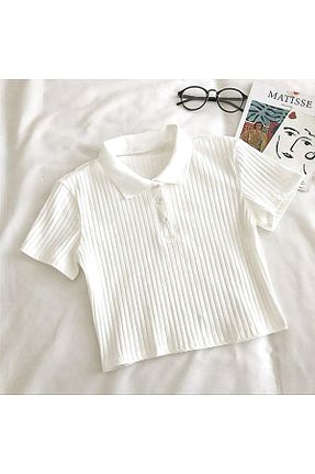 تیشرت سفید زنانه یقه پولو NATUFIAN STORE - کد 922112768