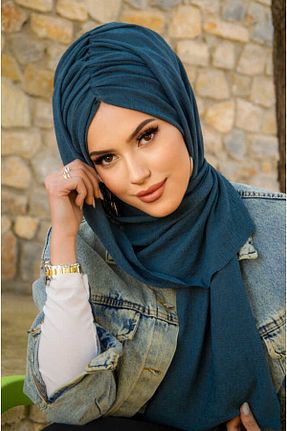 شال آبی زنانه پنبه پلی استر Aişe Tesettür - کد 815624711