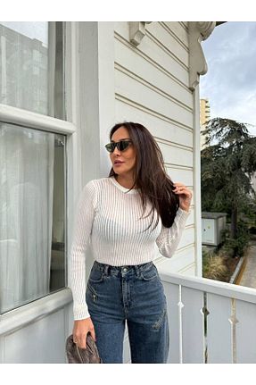 بلوز سفید زنانه رگولار Abalı - کد 921324597