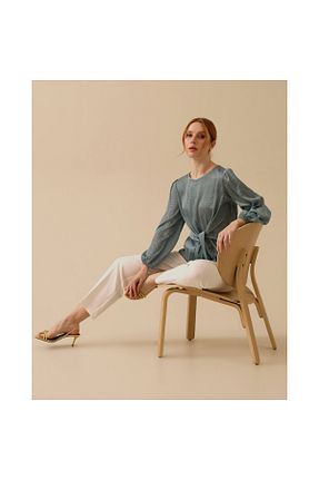 بلوز فیروزه ای زنانه طرح دار SEÇİL - کد 921314248