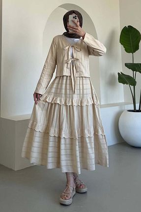 ست بالاتنه و پائین تنه حجاب بژ زنانه رگولار benguen - کد 921339988