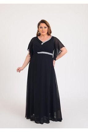 لباس مجلسی سایز بزرگ مشکی زنانه پلی استر - الاستین LİLAS XXL - کد 826296432