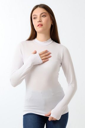 بادی سفید زنانه یقه نیم ماهیگیر LITTLEMOON - کد 921330060