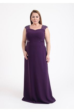 لباس مجلسی سایز بزرگ بنفش زنانه پلی استر - الاستین LİLAS XXL - کد 787101320