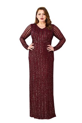 لباس مجلسی سایز بزرگ زرشکی زنانه پلی استر - الاستین LİLAS XXL - کد 79440802
