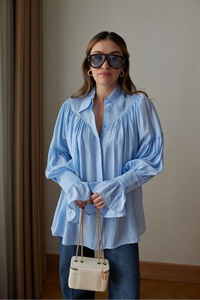 پیراهن آبی زنانه اورسایز Askı Nişantaşı - کد 918446770