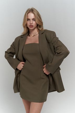 کت بلیزر خاکی زنانه رگولار MAİ COLLECTİON - کد 921378936