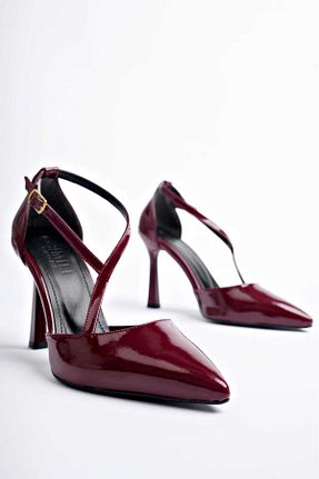 کفش پاشنه بلند کلاسیک زرشکی زنانه چرم لاکی CİMİLİ SHOES - کد 921373185