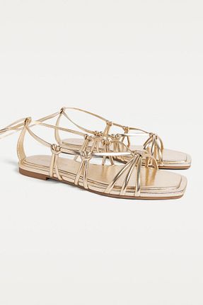 صندل طلائی زنانه پاشنه تخت Stradivarius - کد 921379697