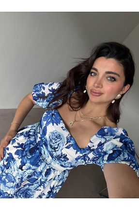 لباس آبی گلدار Bade Butik - کد 921395144