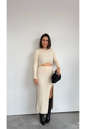ست بالاتنه و پائین تنه بژ زنانه تریکو nazlı Yiğiter - کد 921475115