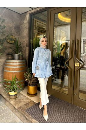 تونیک حجاب آبی پنبه ای BEFABOUTİQUE - کد 922951344
