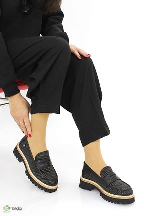 کفش لوفر مشکی زنانه چرم خالص Mammamia - کد 922189435