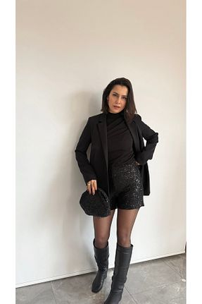شلوارک و برمودا مشکی زنانه پولک دوزی nazlı Yiğiter - کد 921478231
