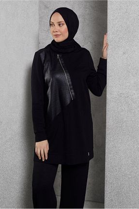 تونیک حجاب مشکی زنانه پنبه ای Alvina - کد 901749799