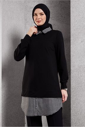 تونیک حجاب مشکی زنانه پنبه ای Alvina - کد 882358499