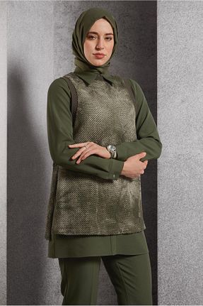 ست بالاتنه و پائین تنه حجاب خاکی زنانه رگولار Alvina - کد 893534019