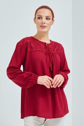 بلوز زرشکی زنانه ساده Elçelya Moda - کد 448948210
