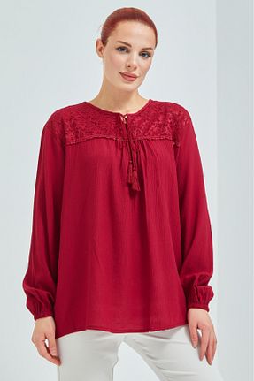 بلوز زرشکی زنانه ساده Elçelya Moda - کد 448948210