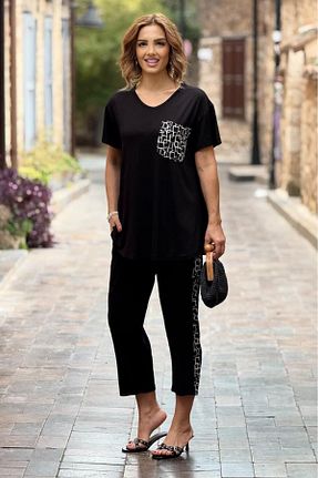 ست بالاتنه و پائین تنه مشکی زنانه بافتنی Nevin Kaya Moda - کد 921531020