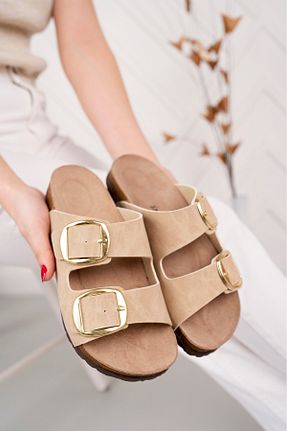 دمپائی بژ زنانه چرم خالص Polomia Comfort - کد 921529503