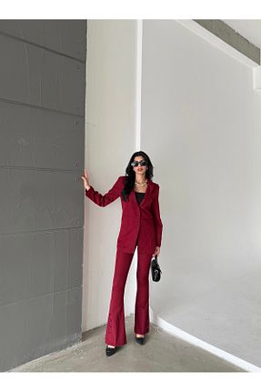 کت و شلوار زرشکی زنانه یقه پرستوئی Female Clothing - کد 922286715