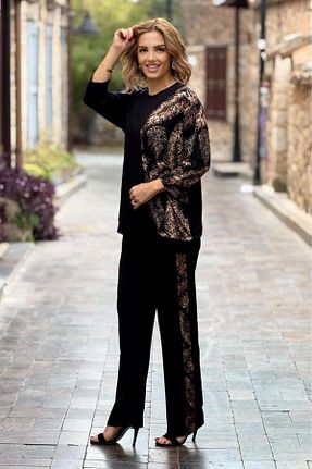 ست بالاتنه و پائین تنه مشکی زنانه بافتنی Nevin Kaya Moda - کد 921530911