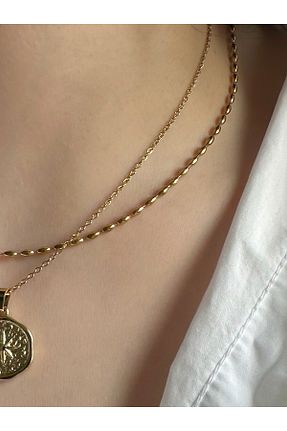 گردنبند استیل ( فولاد ) طلائی زنانه استیل (فولاد) STAİNLES - کد 921548864