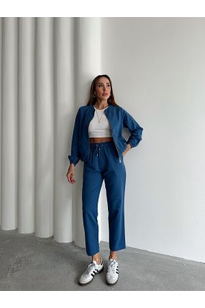 ست بالاتنه و پائین تنه آبی زنانه بافتنی MALDİA SHOP - کد 905017384