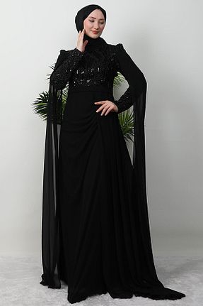 لباس مجلسی حجاب مشکی زنانه یقه ایستاده GİYZAMİLA - کد 929015750