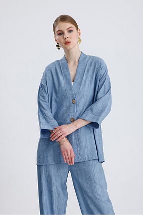 ست بالاتنه و پائین تنه آبی زنانه بافتنی ikomteks - کد 921580383
